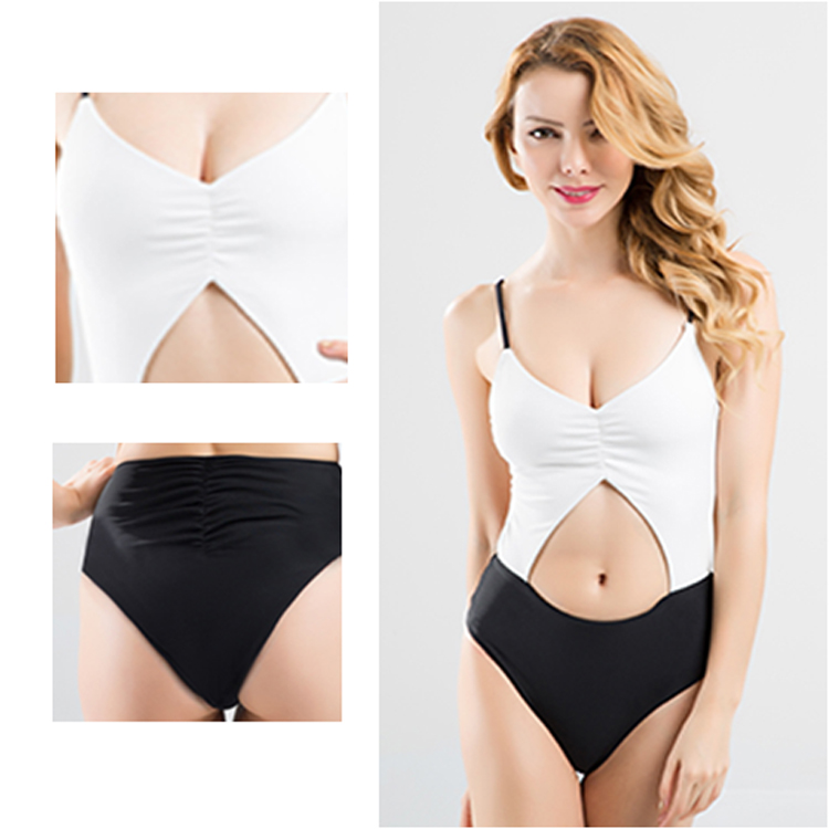 Womens Sexy V Neck Ruched One Piece Swimsuits Open Back Bathing Suits Swim Dress