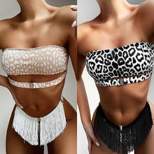  Women's Sexy Bathing Suit Leopard Bandeau High Waisted Bikini Set
