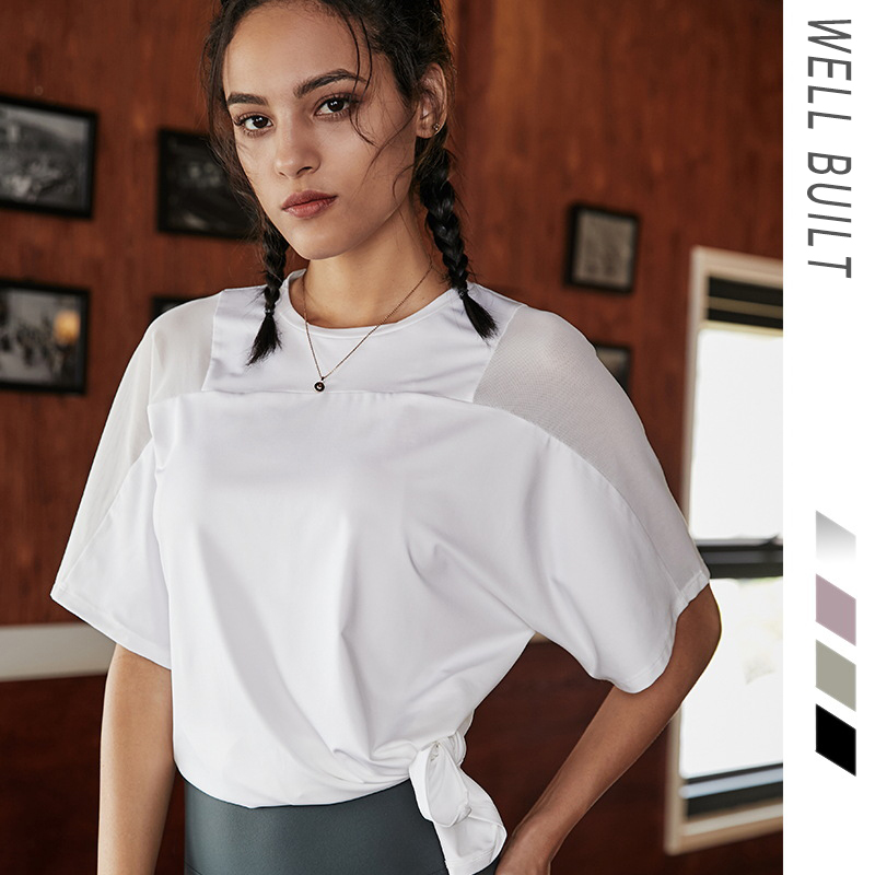 New mesh five-point sleeve T-shirt loose sports yoga fitness clothes tops