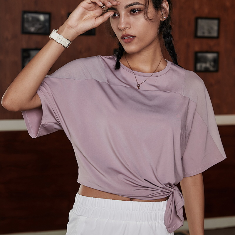 New mesh five-point sleeve T-shirt loose sports yoga fitness clothes tops