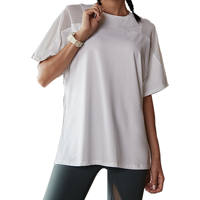 New mesh five-point sleeve T-shirt loose sports yoga fitness clothes tops