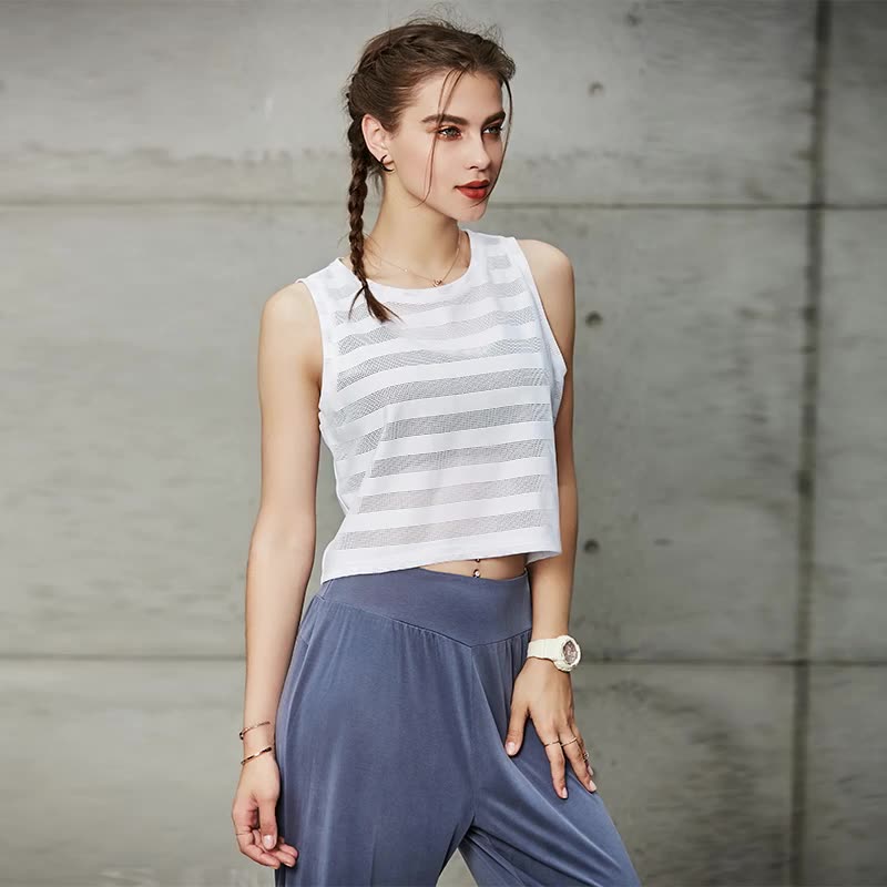 Summer new striped mesh sports fitness vest yoga smock