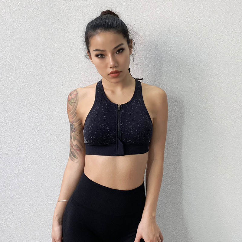 Front zipper high strength shockproof professional training sports bra