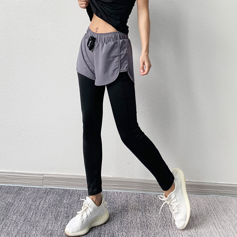 Ladies summer new fashion sports fake two piece fitness pants yoga running pants