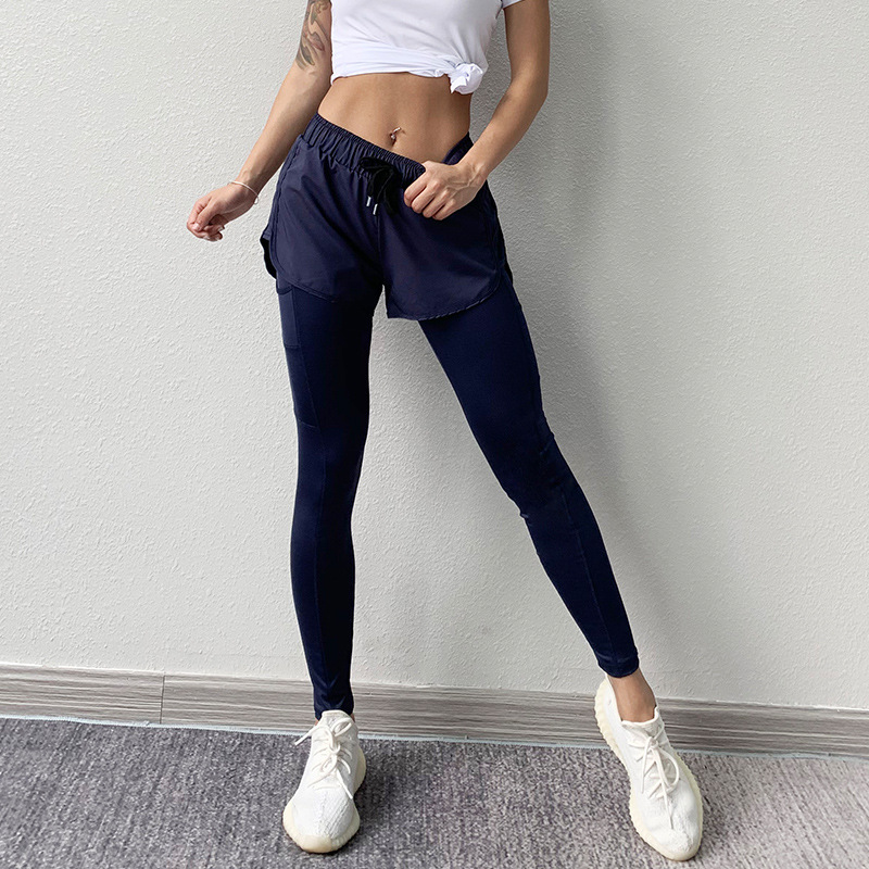 Ladies summer new fashion sports fake two piece fitness pants yoga running pants