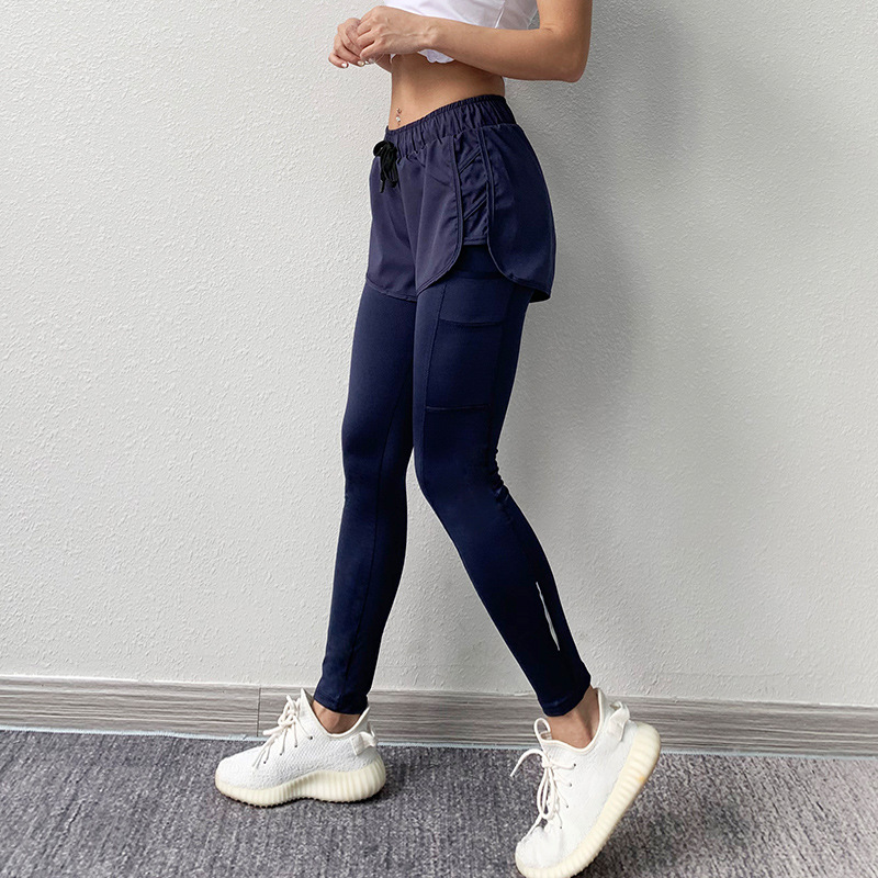 Ladies summer new fashion sports fake two piece fitness pants yoga running pants