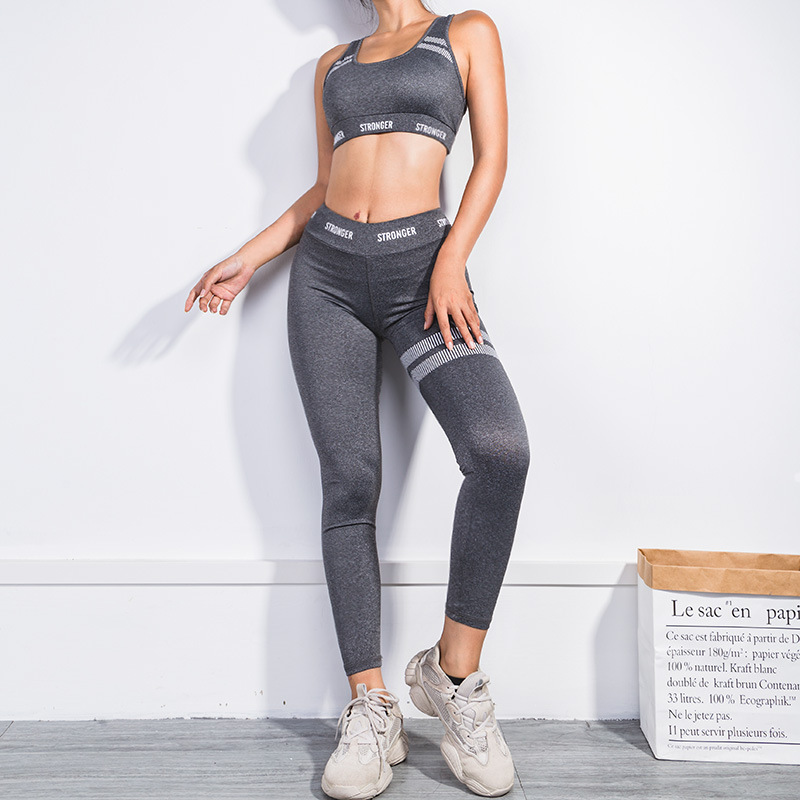 Fashion letter contrast printing stitching gym sleeveless sports suit