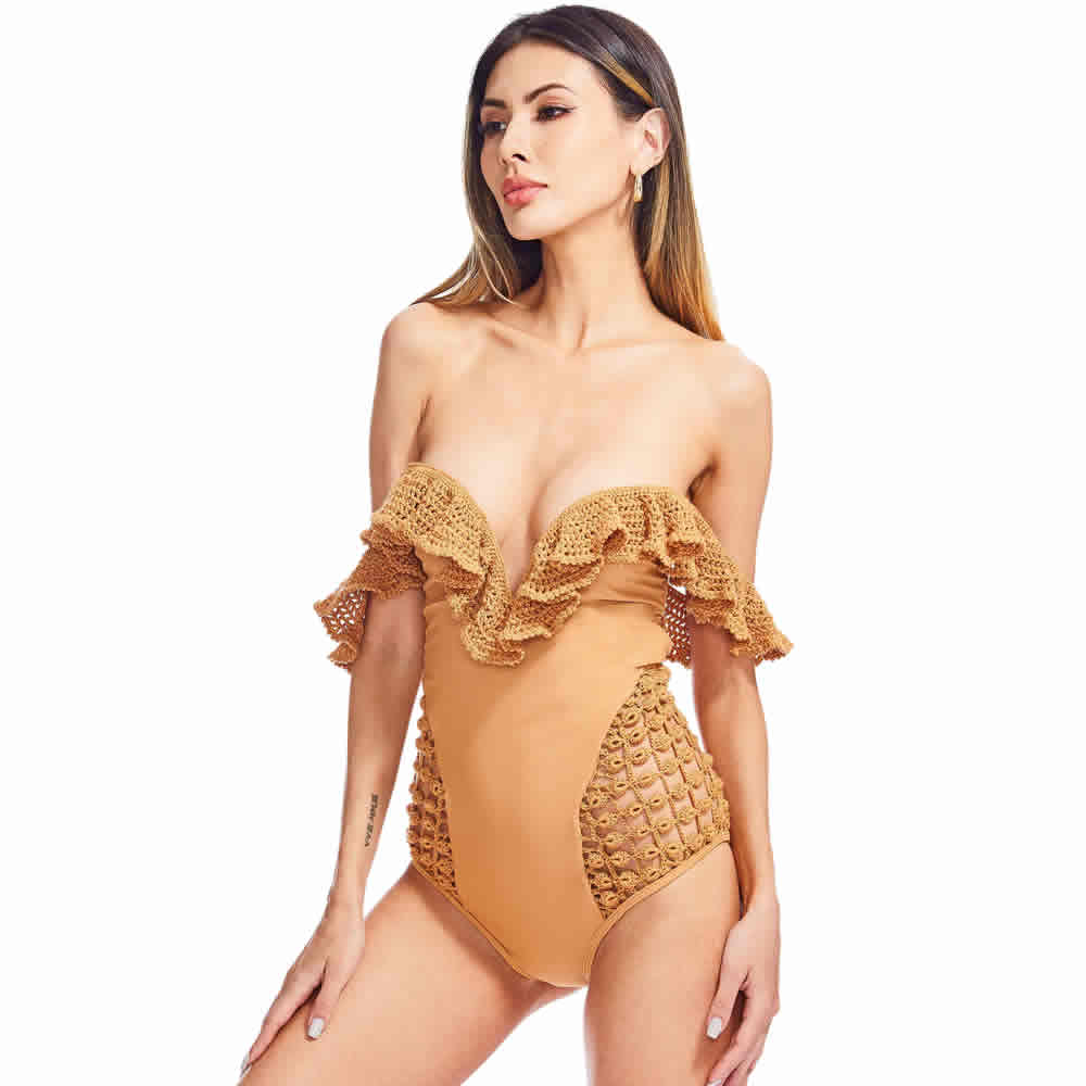 Women's Off-The-Shoulder Ruffle Bandeau One Piece Swimsuit