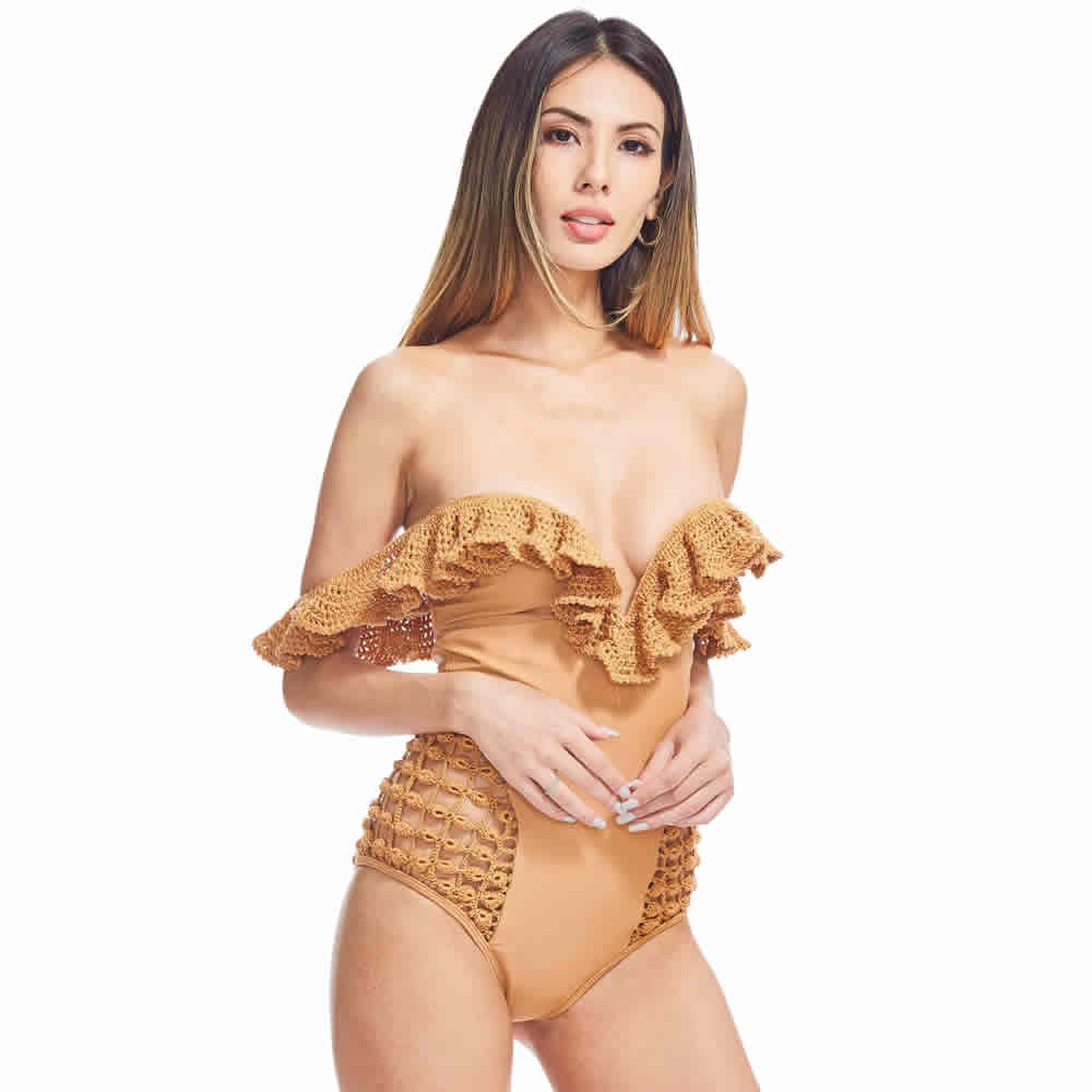 Women's Off-The-Shoulder Ruffle Bandeau One Piece Swimsuit