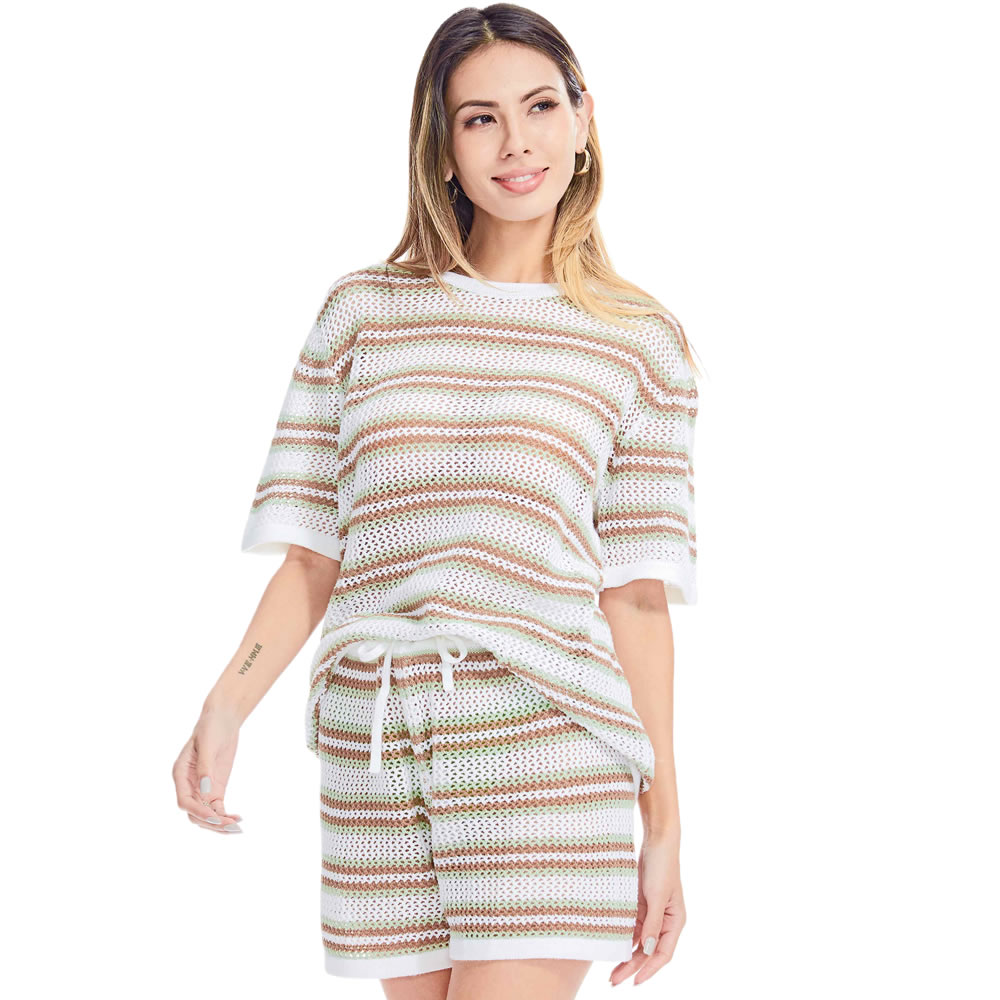Women’s Casual Two Pieces Knit  Round Neck T Shirt and Shorts Sets