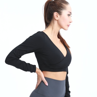 Beautiful back loose long sleeve yoga clothes fitness sports t-shirt women
