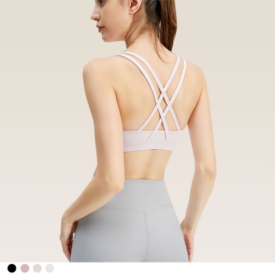 Strappy Sports Bra for Women, Sexy Crisscross Back Medium Support Yoga Bra with Removable Cups