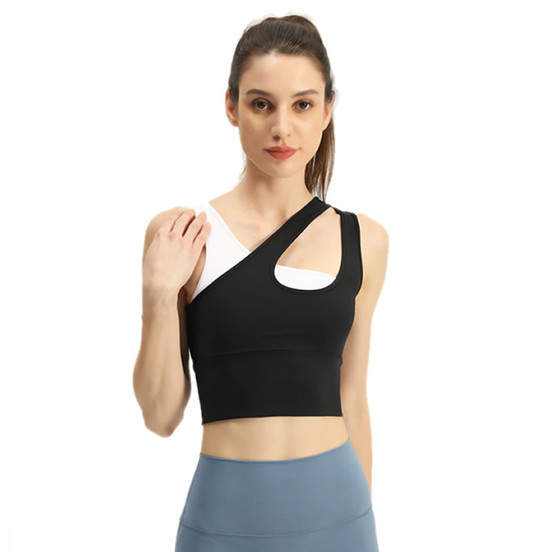  One Shoulder Sports Bra Removable Padded Yoga Top Post-Surgery Wirefree Sexy Cute Medium Support