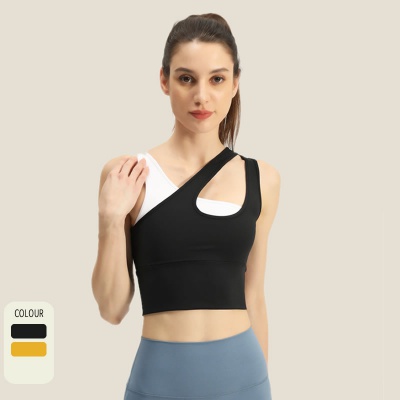  One Shoulder Sports Bra Removable Padded Yoga Top Post-Surgery Wirefree Sexy Cute Medium Support