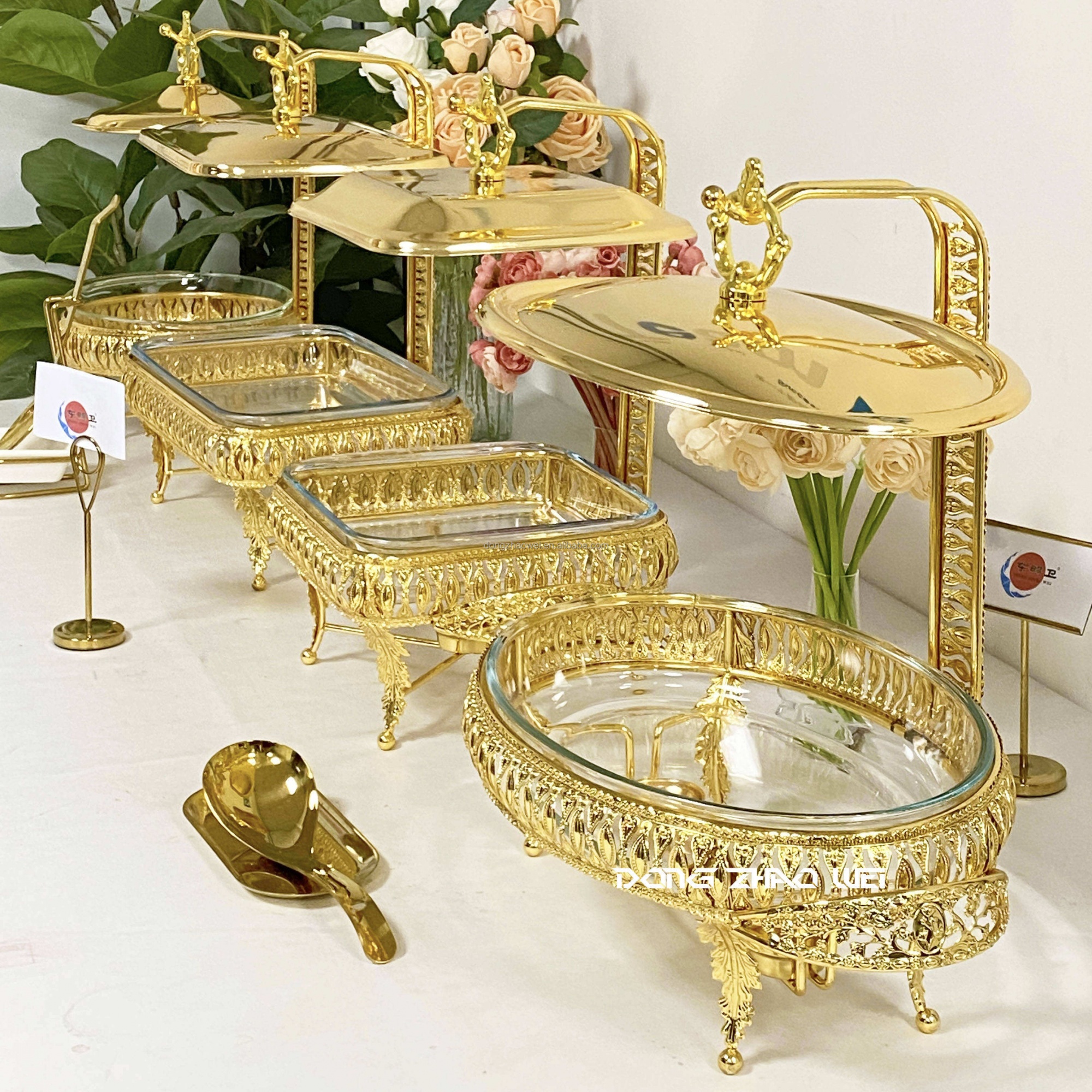 Miaocai 1.5L 2L 3L 4L Luxury Gold Stainless Steel Buffet Chafing Dish Fuel Heating Restaurant Buffet Set for Catering