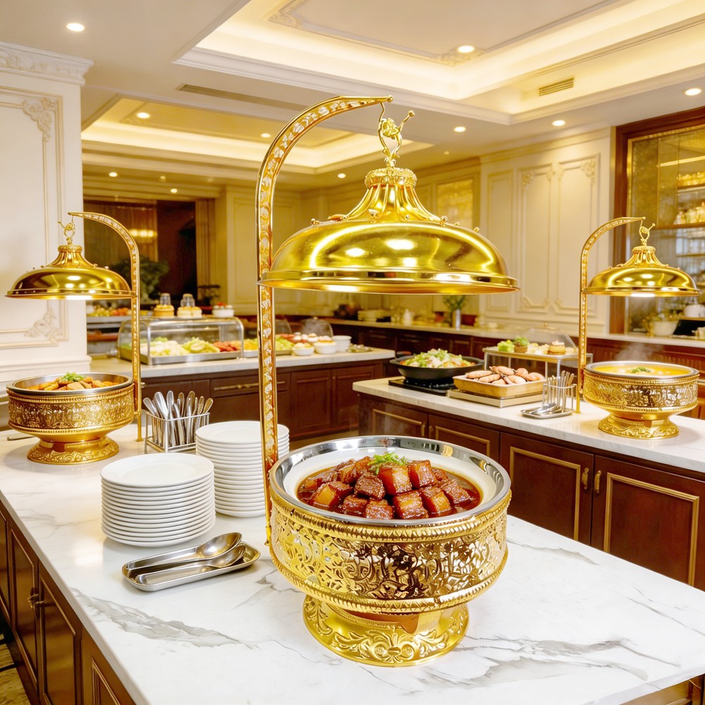 Modern 8L Gold Stainless Steel Chafing Dish Buffet Server for Parties