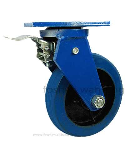 重型藍板架（jià）彈（dàn）力膠旋（xuán）轉刹車腳輪（支架8mm）