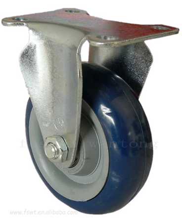 中型藍PU聚氨酯（zhǐ）輪固定(定（dìng）向腳輪）