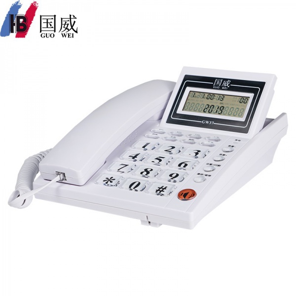 国威GW37型来电显示电话机,白色大屏幕可翻转话机,双接口电话