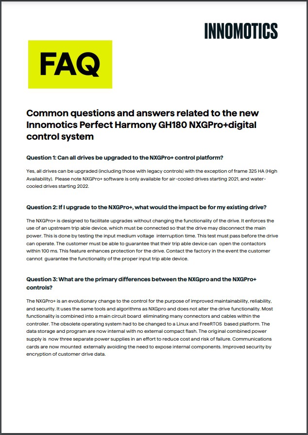 RFQ related to the new Innomotics Siemens Robicon Perfect Harmony GH180 NXGPro+ Contorller