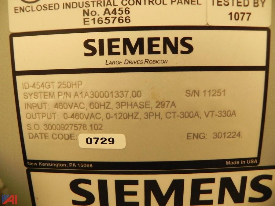 Siemens Robicon Variable Frequency Drive ID 454GT 250HP