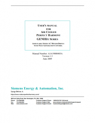 Siemens Robicon AIR COOLED PERFECT HARMONY GENIIIE SERIES VFD User Manual A1A19000405A