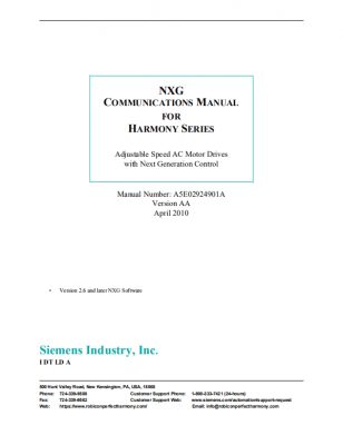NXG NXGpro Communications Manual For Siemens SINAMICS Robicon Perfect Harmony Drives A5E02924901A