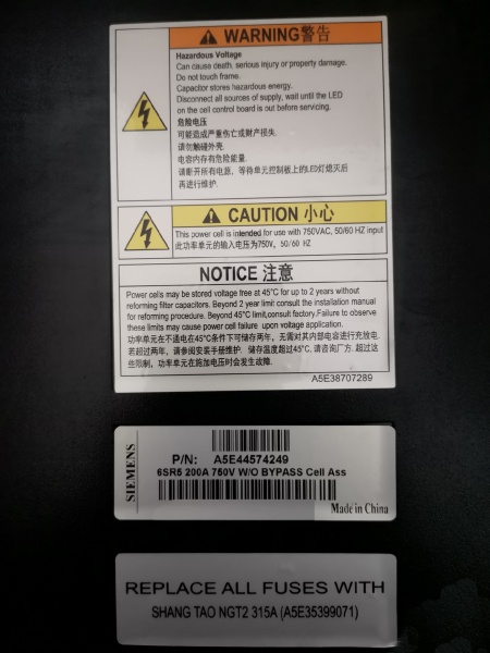 A5E44574249, 6SR5 200A 750V W/O Bypass Cell Ass, ReplaceAllFusesWithShangTaoNGT2 315A(A5E35399071)