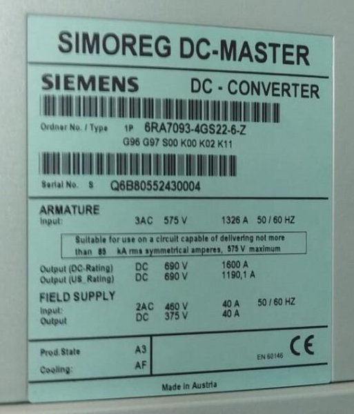6RA7093-4GS22-6-Z SIMOREG DC Master CONVERTER