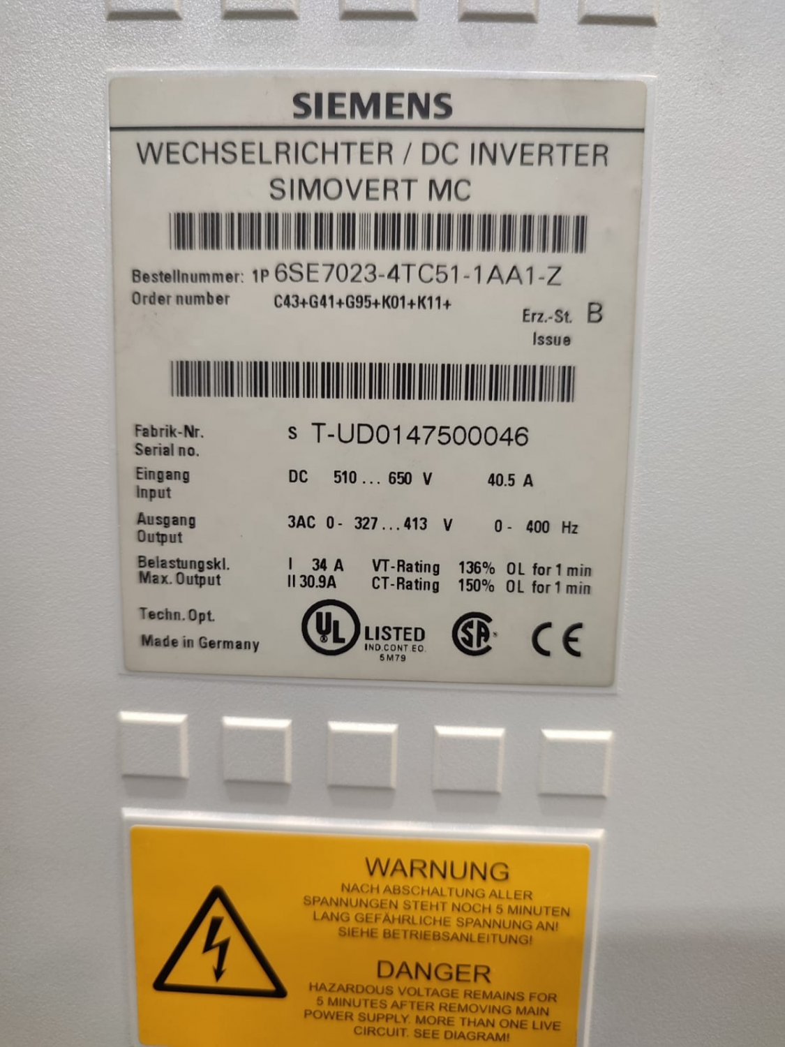 6SE7023-4TC51-1AA1-Z, 6SE7023-4TC61-1AA1,  6SE7023-4EC61, 6SE7023-8ED61, 6SE7021-3TB61-Z