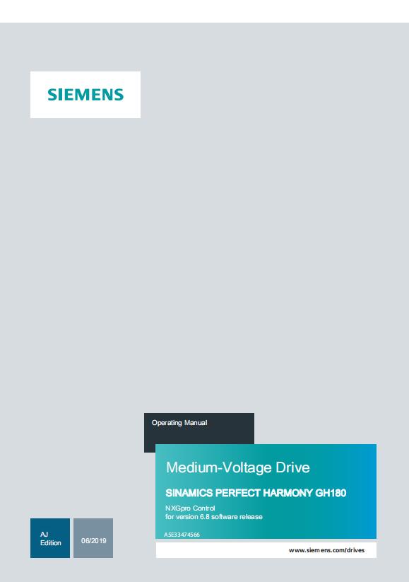 Siemens Medium-Voltage Drive SINAMICS PERFECT HARMONY GH180 NXGpro Control Operating Manual for v6.8