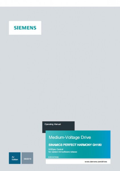 Siemens Medium-Voltage Drive SINAMICS PERFECT HARMONY GH180 NXGpro Control Operating Manual for v6.8