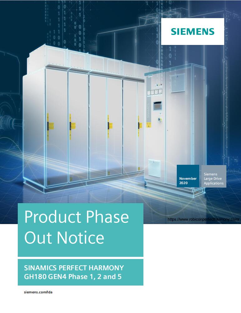 Siemens Product Phase Out Notice SINAMICS PERFECT HARMONY GH180 GEN4 Phase 1, 2 and 5