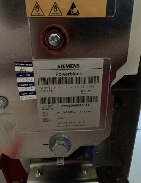 Siemens 6SL3352-1AG37-4DA1, S120 powerblock SINAMICS Replacement power block for 735A