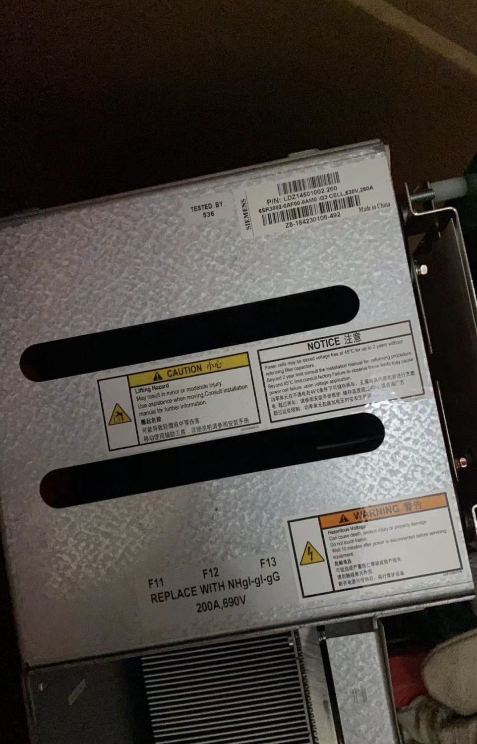 Siemens Robicon Power Cell, 260A Cell, LDZ14501002.260, G3 CELL NBH 260A 630V, 6SR3902-0AF00-0AM0
