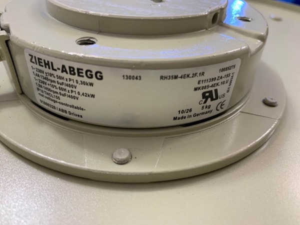 Ziehl Abegg RH35M-4EK.2F.1R, Centrifugal Cooling Fan, 1.4A 230V 0.3KW, Country of Origin Germany for ABB inverter ACS800 Drives
