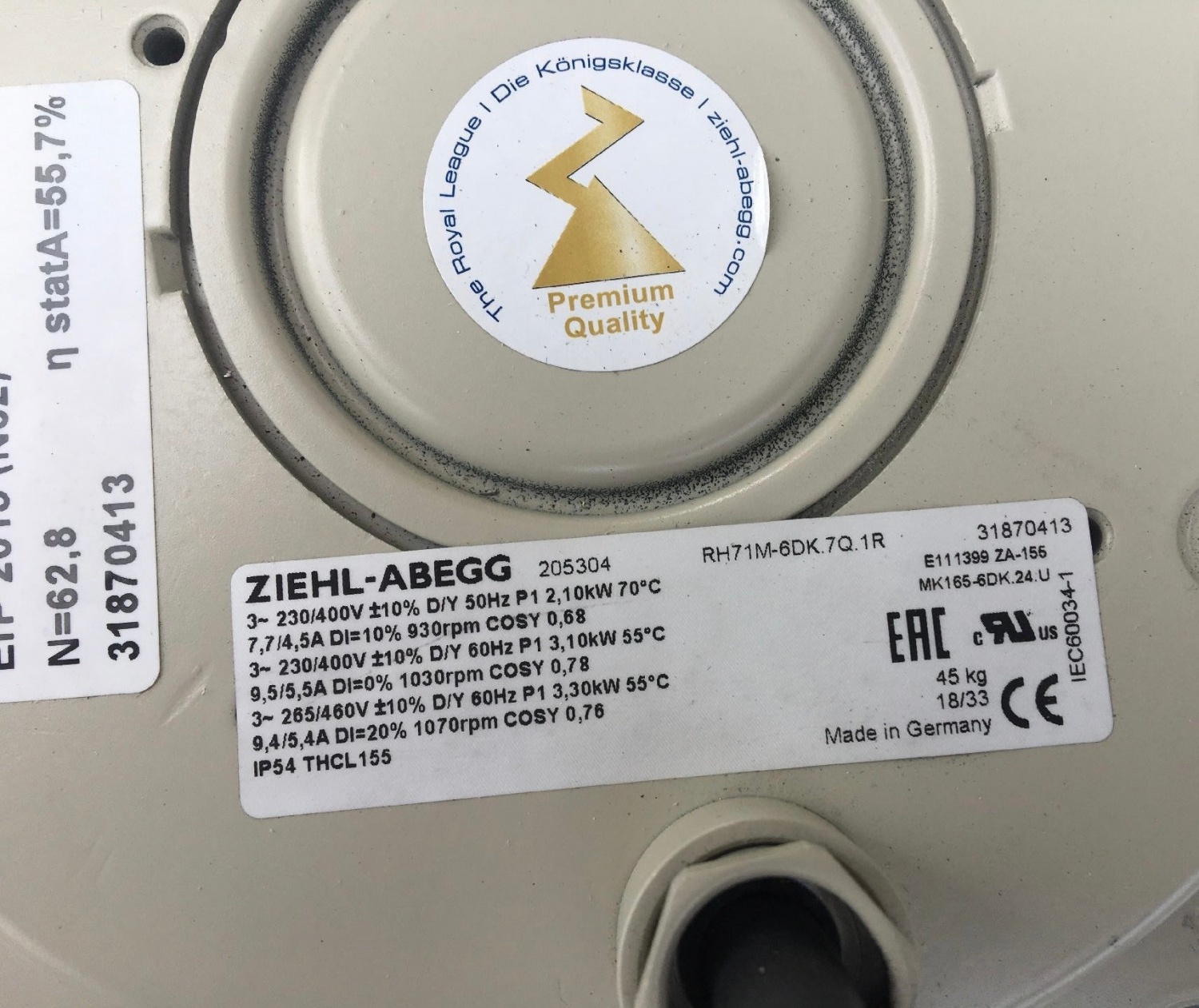 Ziehl-abegg RH71M-6DK.7Q.1R, BLOWER Kit and START for RH71, RH71 BLOWER, LDZ10501652	AC FAN, 28.1”, 6SR3900-0GM05-0AD0