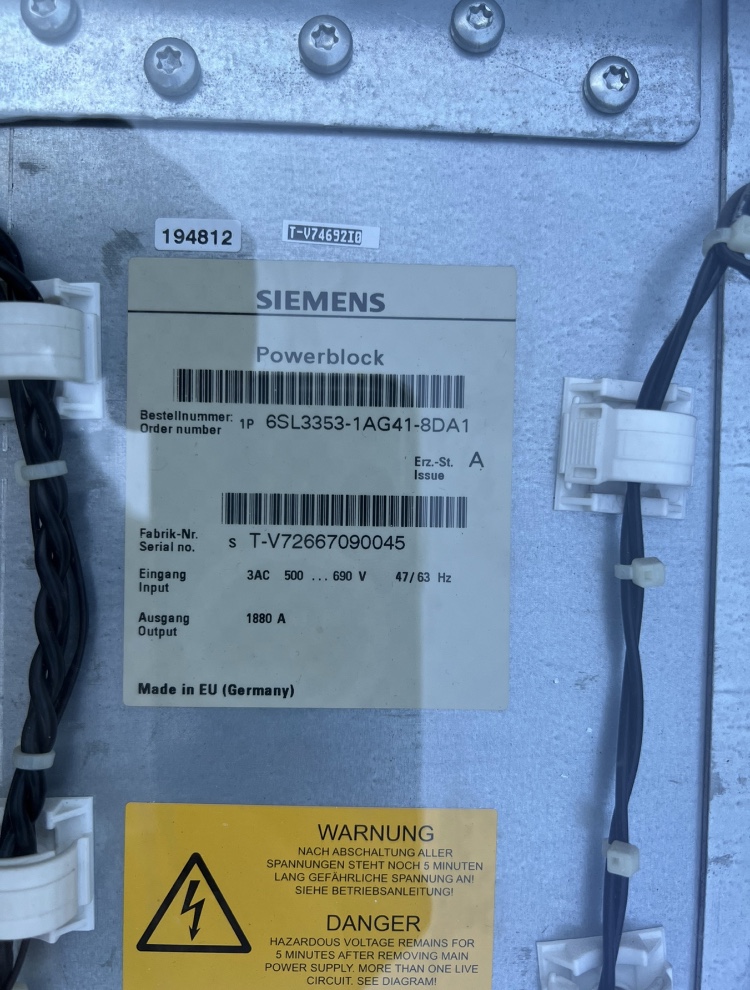 6SL3353-1AG41-8DA1, Siemens Germany VFD SINAMICS S120 Drives Replacement power block for 500-690V 3AC, 50/60 Hz, 1880A, 160Kg