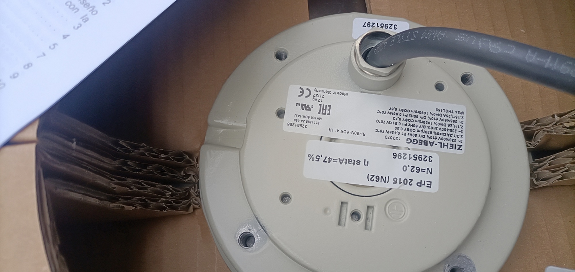 RH50M-6DK.41.1R REQUIERO REFACCIONAMIENTO SOPLADOR ZIEHL-ABEGG 3 230/400V +/- 10% D/Y 50HZ 0.45KW AUFN 2,3/1,3A 930/MIN COSY 0,50