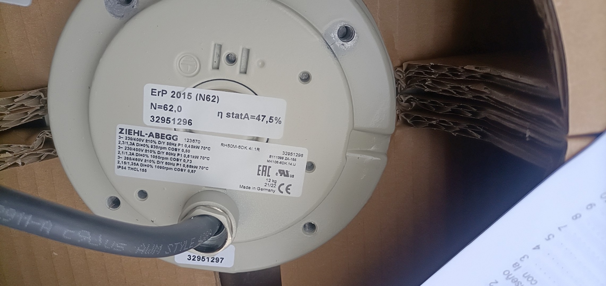 VENTILADOR SIEMENS RH50M-6DK, A7B93001312703; BLOWER RH50M-6DK.4I.1R, A7B93001312033, RH50M-4DK.6K.1R, RH50M-4EK.6K.1R, RH63M-4DK.7Q.1R