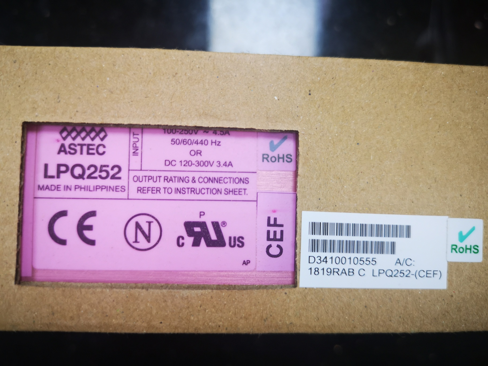 SIEMENS A7B93000041207 ASTEC LPQ252 POWER SUPPLY INPUT: 100-250V~4.5A 50/60/440 HZ ATAU DC 120-300V 3.4A LPQ252-（CEF）