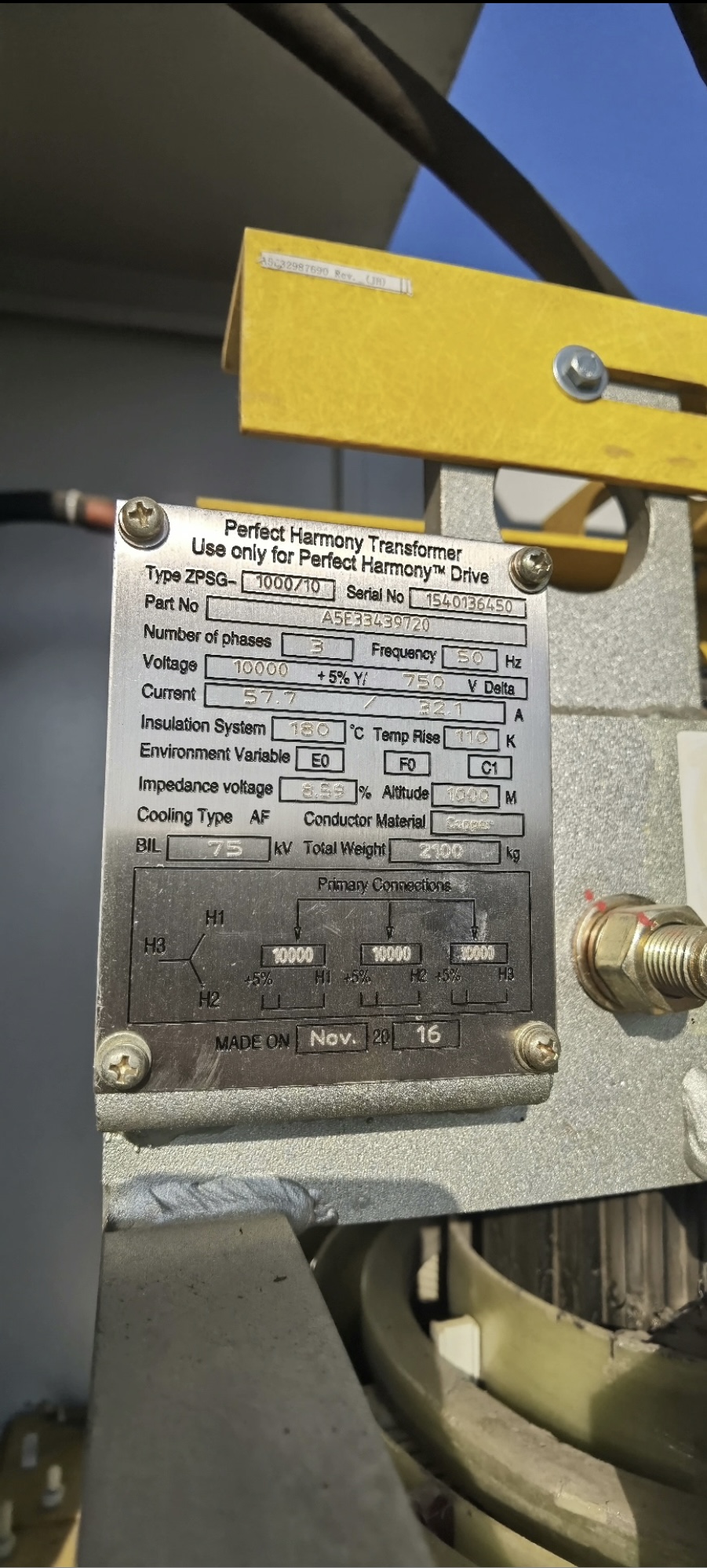 Siemens Robicon Perfect Harmony Transformer Use only for Perfect Harmony Drive A5E33439720, ZPSG-1000/10; DRY-TYPE TRANSFORMER ZPSG-2400/6.3; A1A13000178, A5E50499165, ZPSG-3500/10; ZPSG-450/10