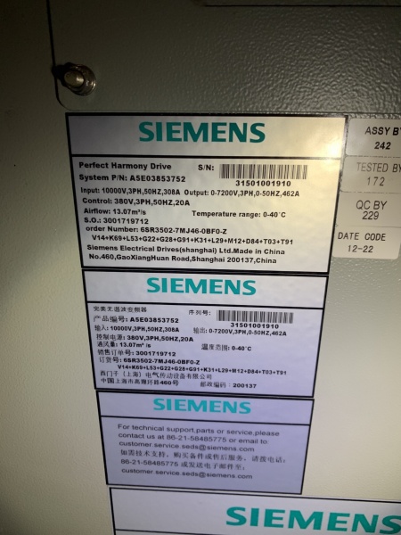 Siemens 6SR3502-7MJ46-0BF0-Z, LDZ31500082.500; 6SR3502-6FF43-5BF0-Z, 6SR3502-7FL48-7BF0-Z, A1A10000313.00, Dry-Type Transformer ZPSG-9000/6, A5E03688316