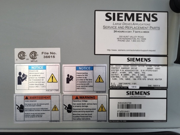 6SR0960-0QM04-0AD0, Shielded cable package 87", A1A260913.08; 6SR0960-0CC32-0AD0, Power supply 700W 264V 12V 2x15V 2x15V, A5E32982488, 6SR0960-0CC03-1AD0; 