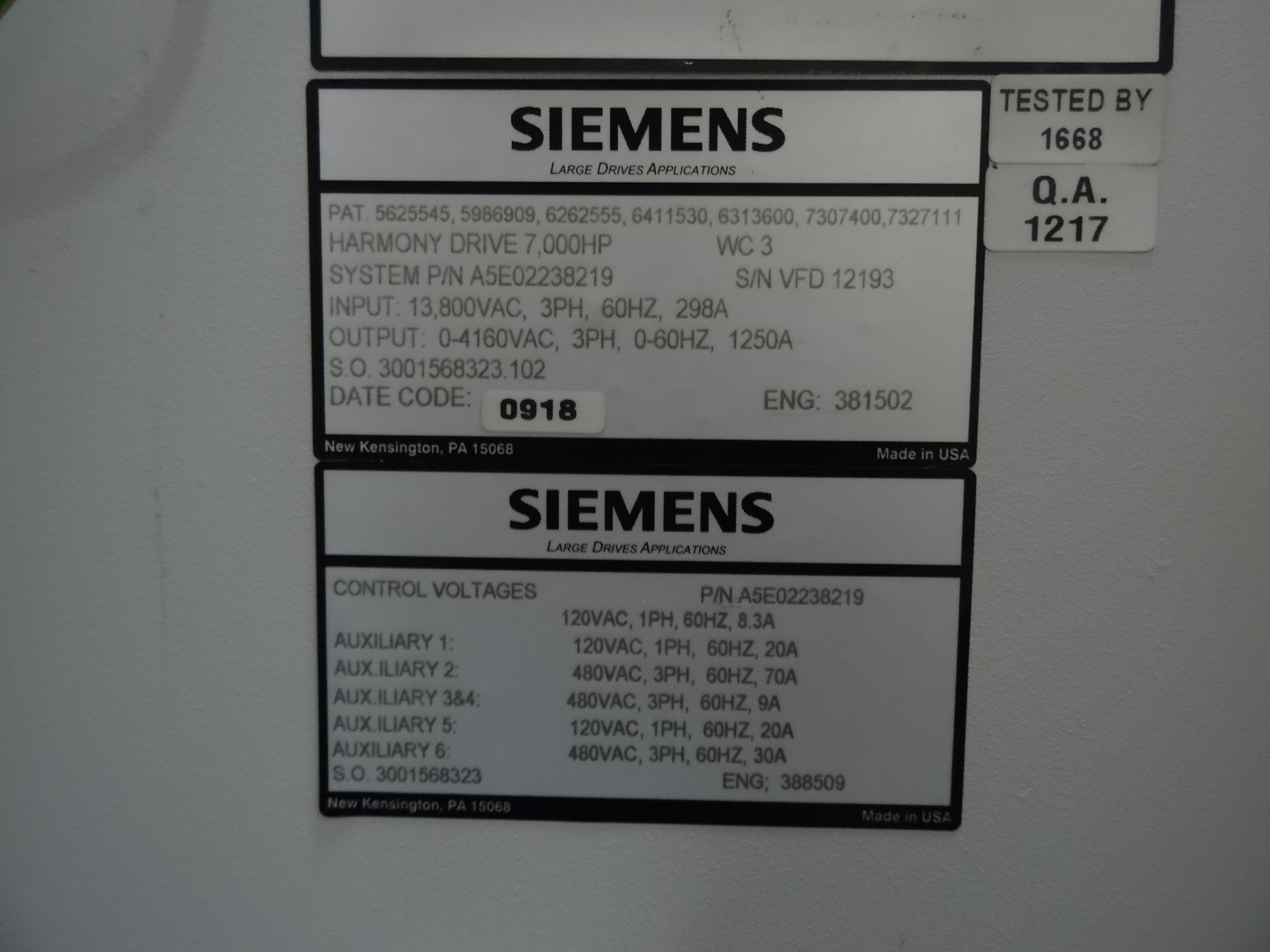 Siemens A1A083223, A1A060419, A1A060205, A1A260986.00, 6SR0960-0SM42-0AD0, 6SR0960-0CM03-0AD0, A5E46134980, A5E46964149, A1A097565, A1A0101305