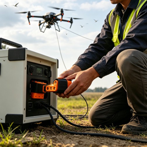 Tethered Drone Ground Power Interface: Anti-spark Design [QS Series Antispark connector] Stable hot-plug during continuous ground-to-air power.