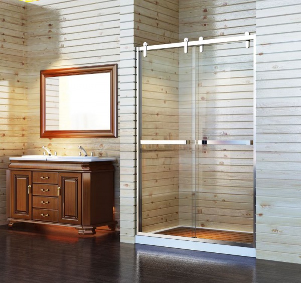 Soft Closing Tempered Glass Double Sliding Shower Door Enclosure with Rectangle Tube Handle for Bathroom