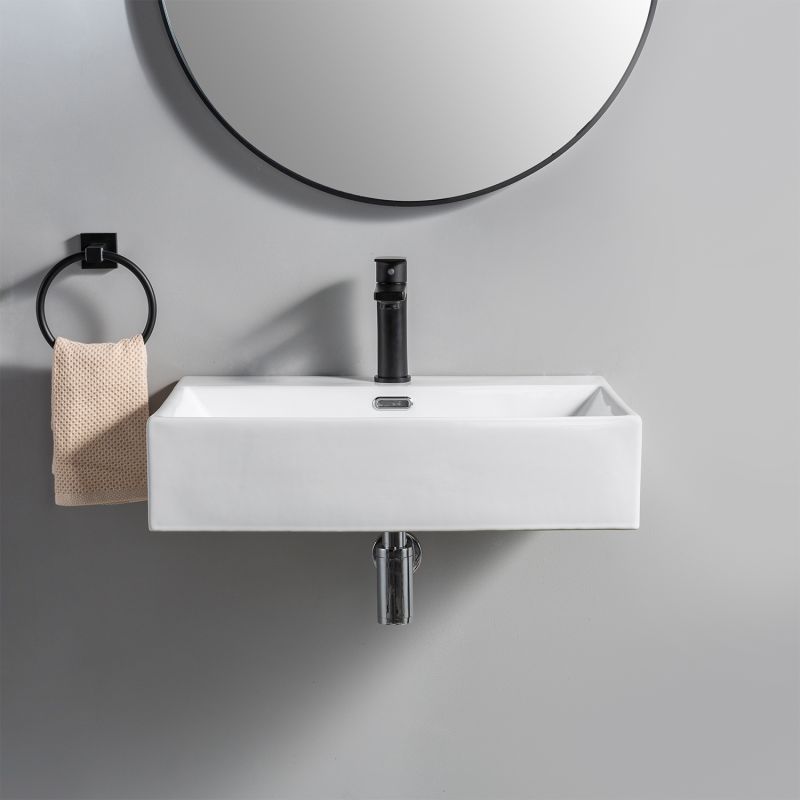Glossy Ceramic Bathroom Sink Modern Counter Top Rectangle Art Wash Basin