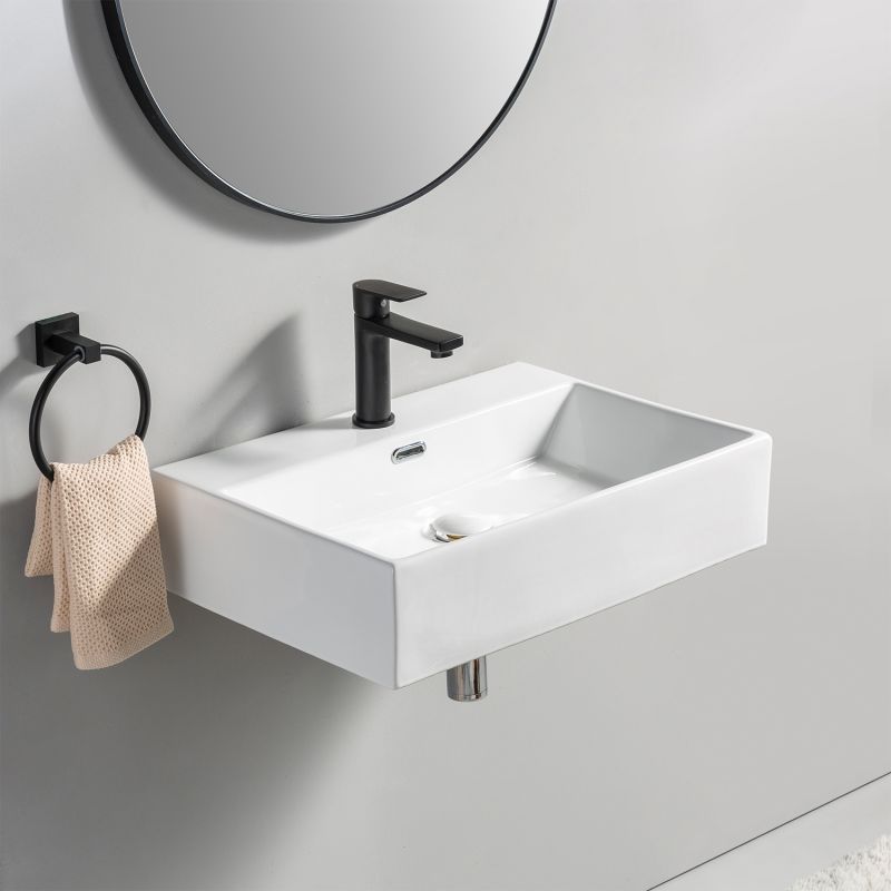 Glossy Ceramic Bathroom Sink Modern Counter Top Rectangle Art Wash Basin