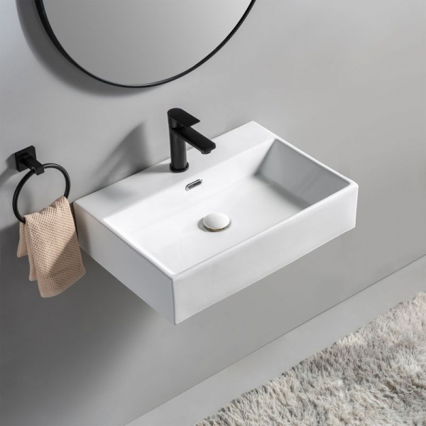 Glossy Ceramic Bathroom Sink Modern Counter Top Rectangle Art Wash Basin